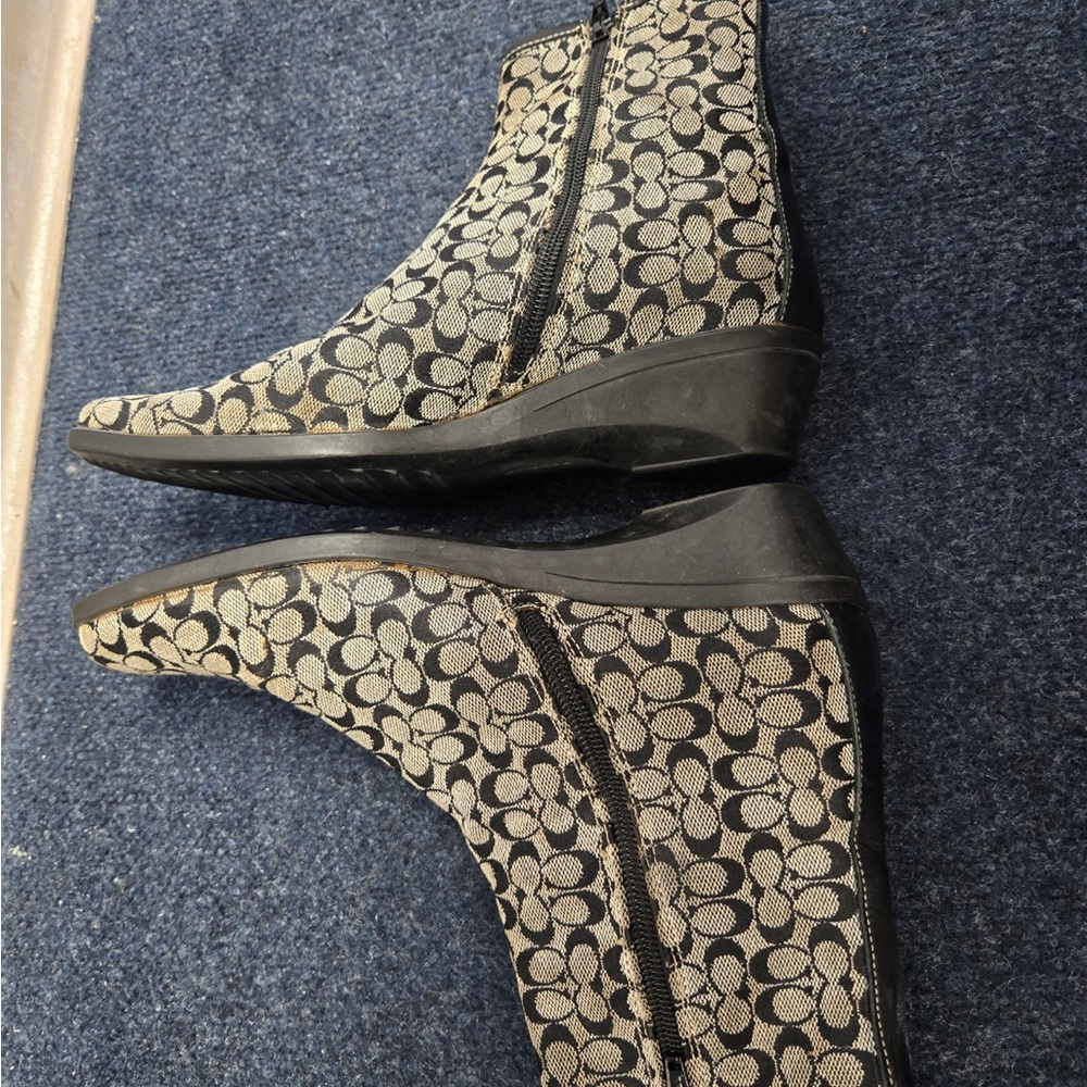 Coach Patterned Black and Cream Ankle Boots